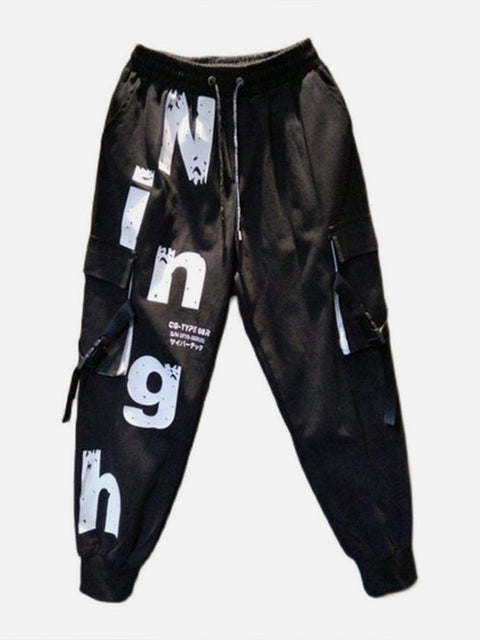 Letters Print Cargo Pants - Anagoc