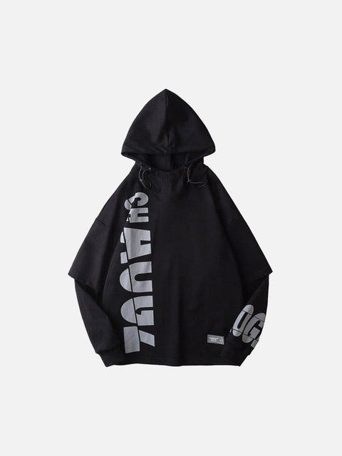 Fake Two Symmetry Print Hoodie - Anagoc