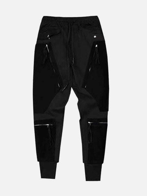 Function Patchwork Zipper Cargo Pants - Anagoc