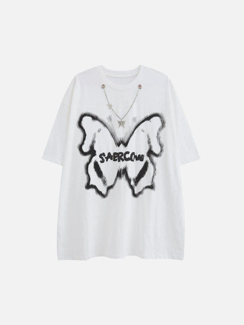 Graffiti Butterfly Star Necklace Tee - Anagoc