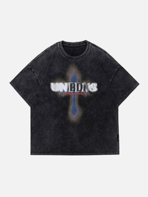 Unreal Cross Letters Washed Graphic Tee - Anagoc