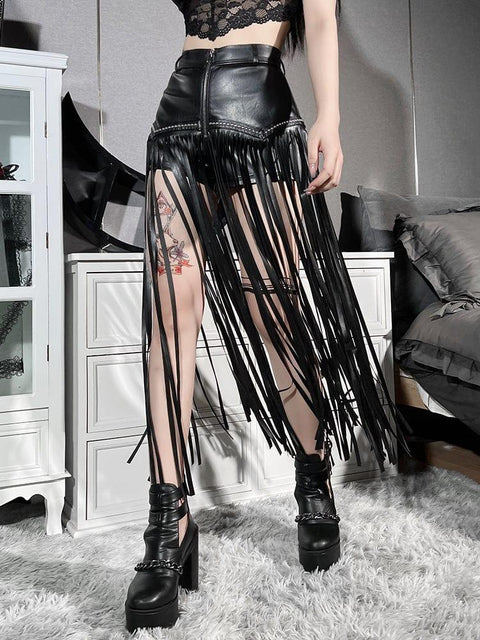 Rivet Chain Tassel Skirt - Anagoc