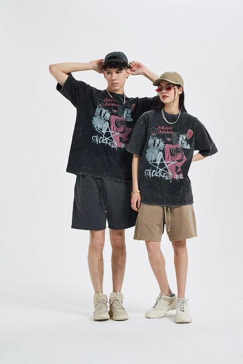Washed Thriller Comic Graphics Tee - Anagoc