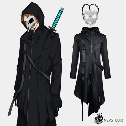 Dark Irregular Ribbons Long Jacket - Anagoc