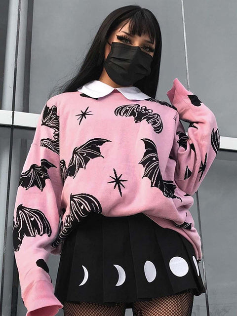 Dark Bat Knit Sweater - Anagoc
