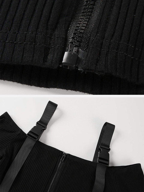 Ribbons Buckle Strap Cardigan Long-sleeved T-shirt - Anagoc