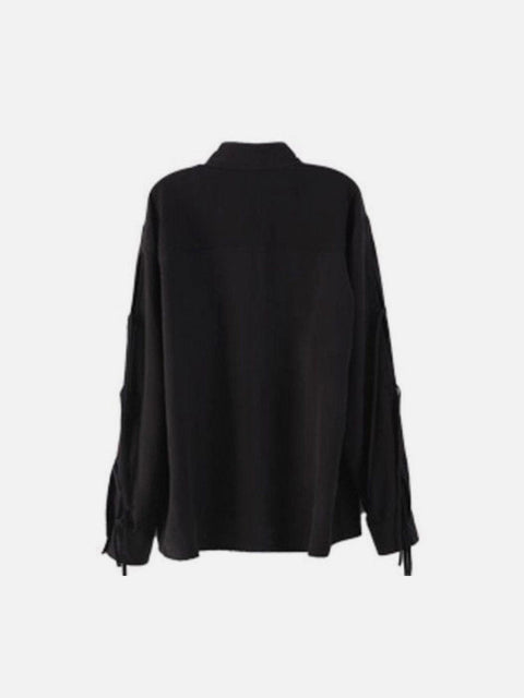 Oversize Ribbon Long Sleeve Shirt - Anagoc