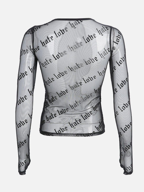 Flocking Letters Perspective Long Sleeve T Shirt - Anagoc