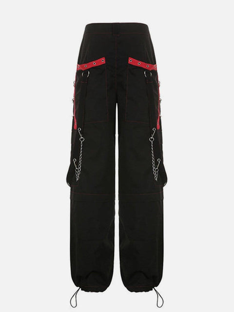 Patchwark Ribbons Chain Pants - Anagoc