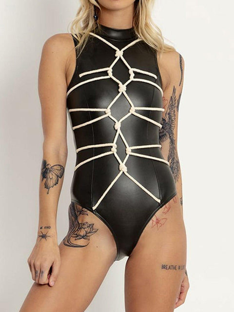 Strap PU Bodysuit - Anagoc