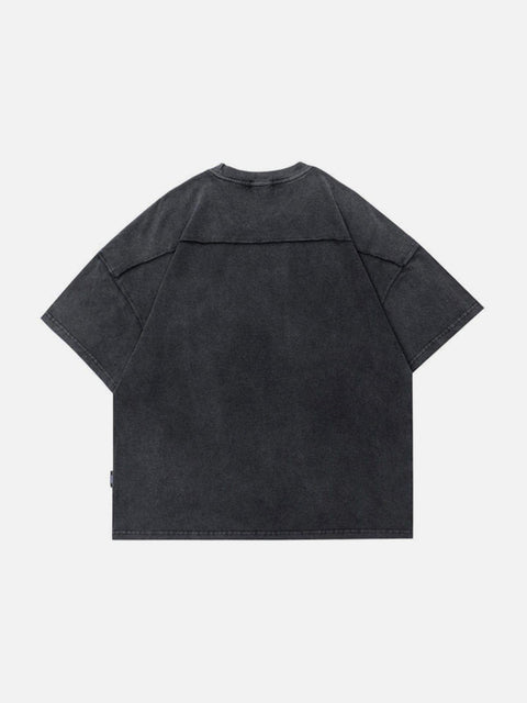 Fuzzy Variant Letters Washed Graphic Tee - Anagoc
