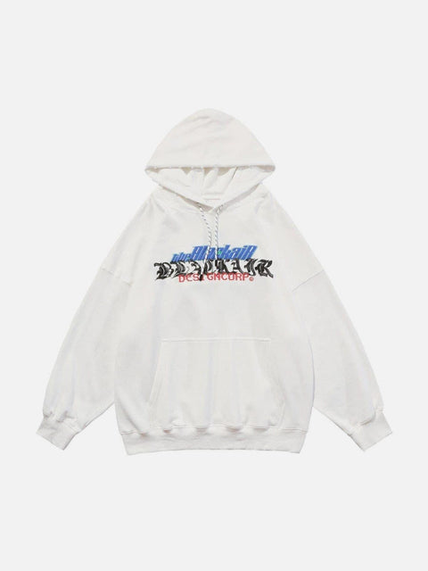 Ripped Spider Embroidery Oversized Washed Hoodie - Anagoc