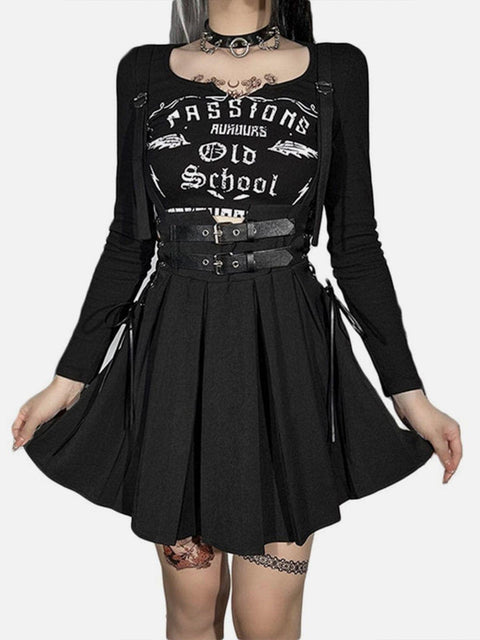 Punk Strap Pleated Skirt - Anagoc