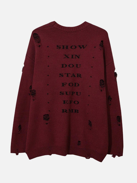 Ripped Hole with Chain Knit Sweater - Anagoc