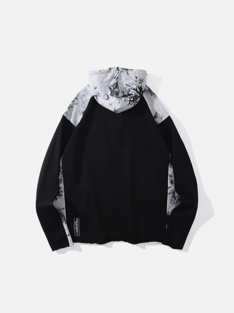 Ink Tie-dye Stitching Oversized Washed Hoodie - Anagoc