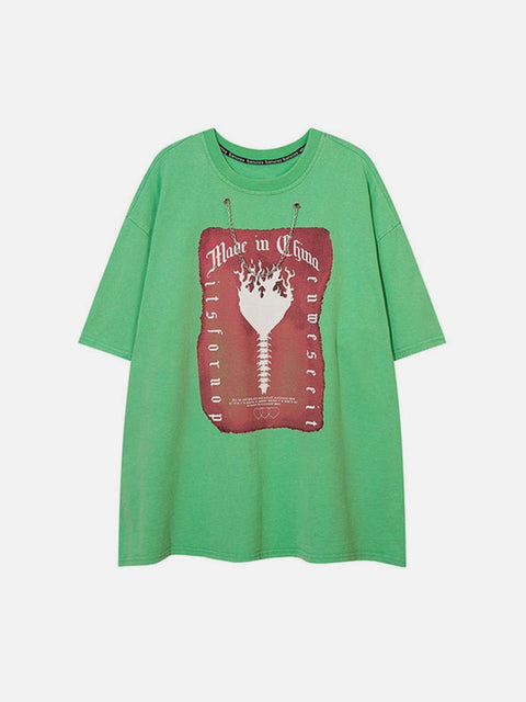 Washed Skeleton Torch Letters Graphic Tee - Anagoc