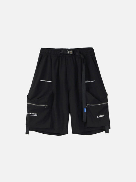 Function Belt Zipper Pockets Shorts - Anagoc