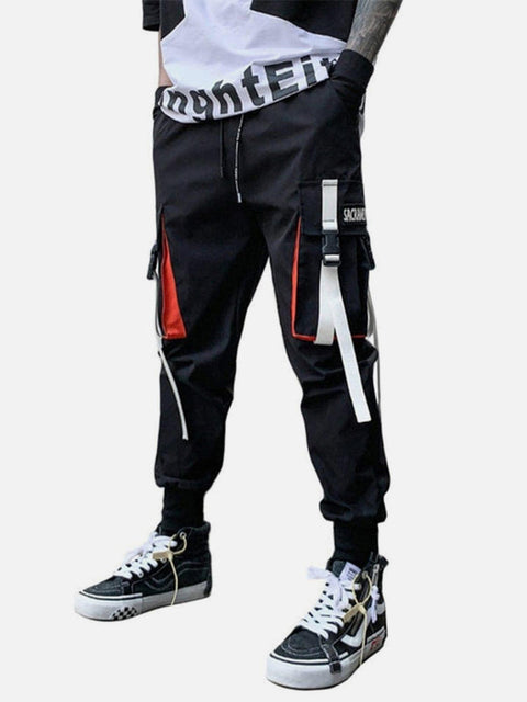 Techwear Patchwork Ribbons Cargo Pants - Anagoc
