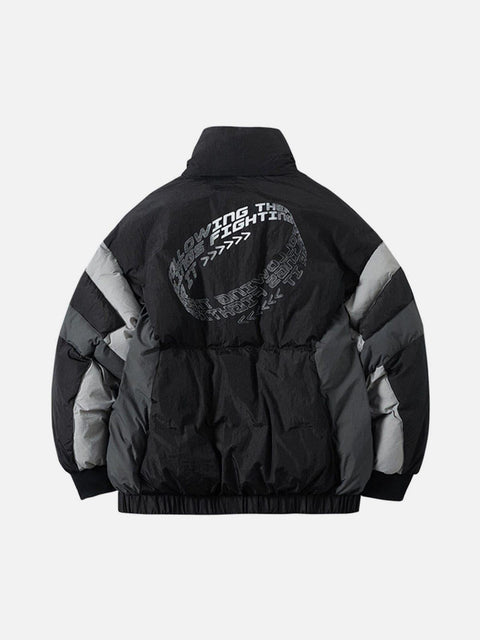Combat Color Block Stand Winter Down Coat - Anagoc