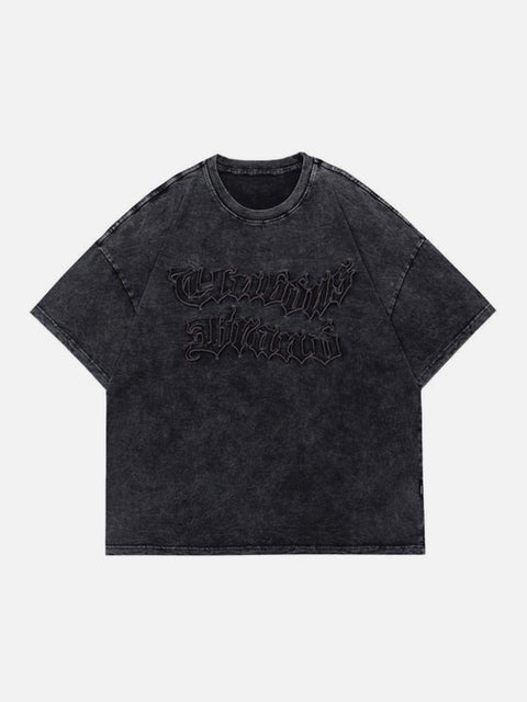 Irregular Embroidery Washed Graphic Tee - Anagoc