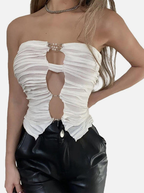 Sexy Hottow Out Folds Vest - Anagoc