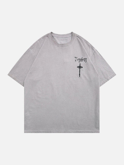 Cross Washed Cotton Graphic Tee - Anagoc