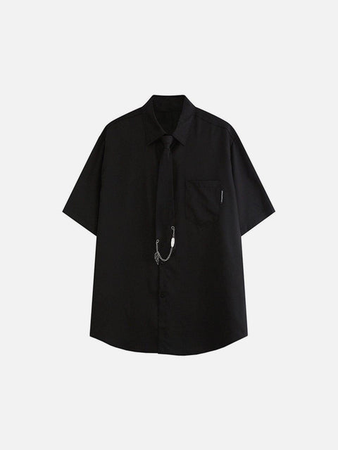 Falme Chain Tie Short Sleeve Shirt - Anagoc