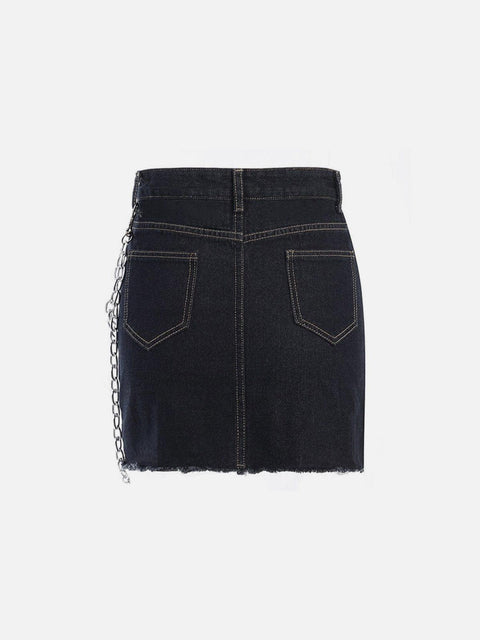 Dark Punk Print Chain Denim Skirt - Anagoc
