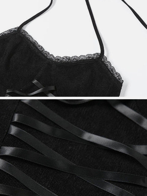Straps Lace High Waist Dress - Anagoc
