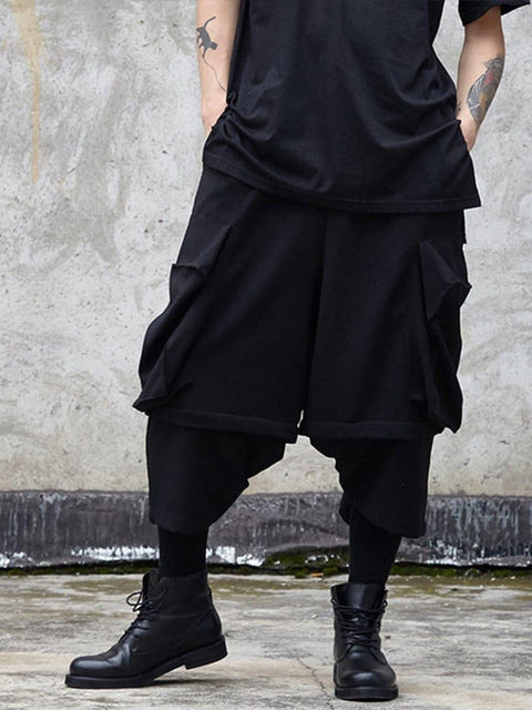 Dark Patchwork Fake Two Oversized Ankle-length Pants - Anagoc