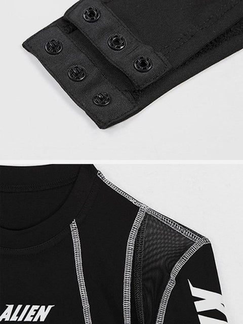 Mesh Patchwork Half Turtleneck Long Sleeve Bodysuit - Anagoc