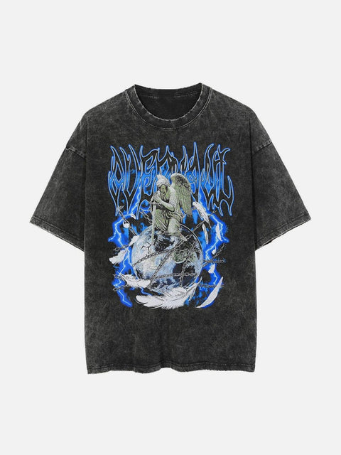 Angel Crushes The Lock Earth Cotton Washed Graphic Tee - Anagoc