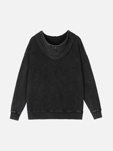 Flame Melancholy Boy Print Washed Hoodie - Anagoc