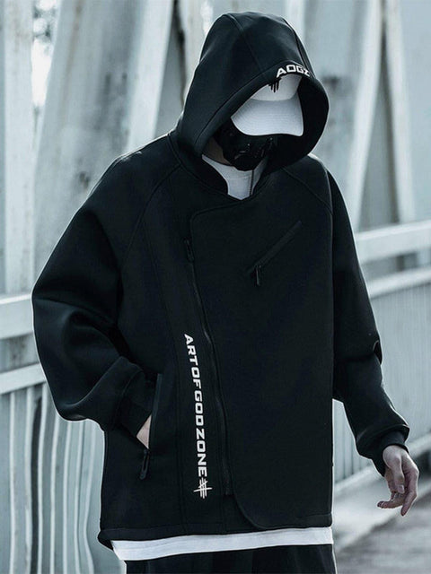 Combat Oblique Zipper Print Jacket - Anagoc