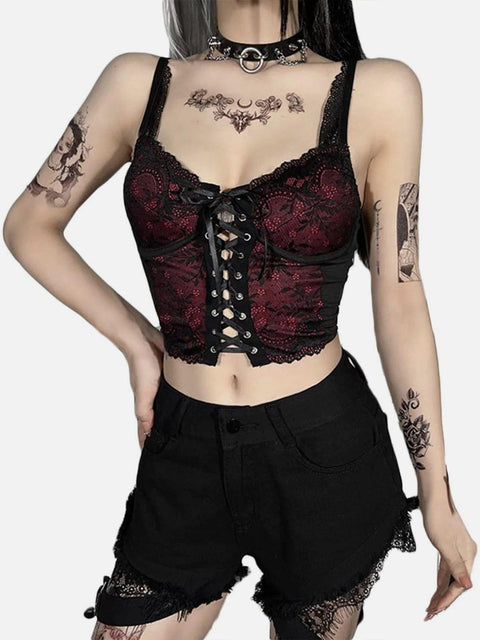 Dark Straps Lace Up Vest - Anagoc