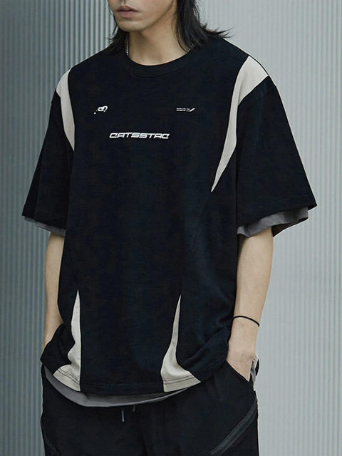 Black White Patchwork Letters Tee - Anagoc
