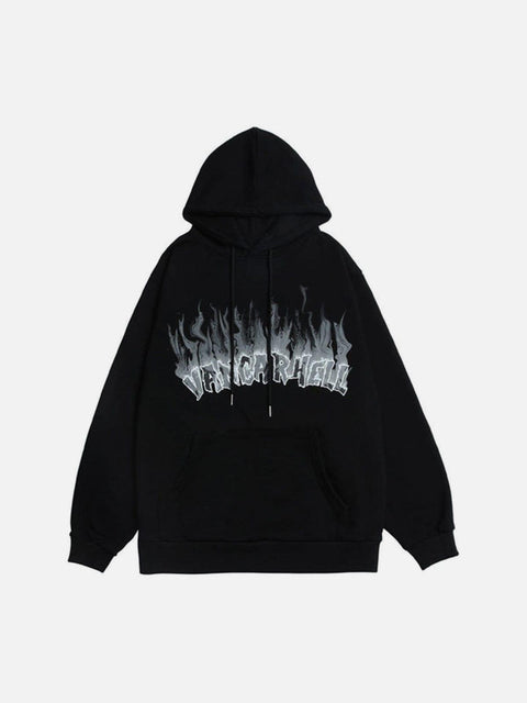 Flame Letters Print Oversized Fleece Hoodie - Anagoc