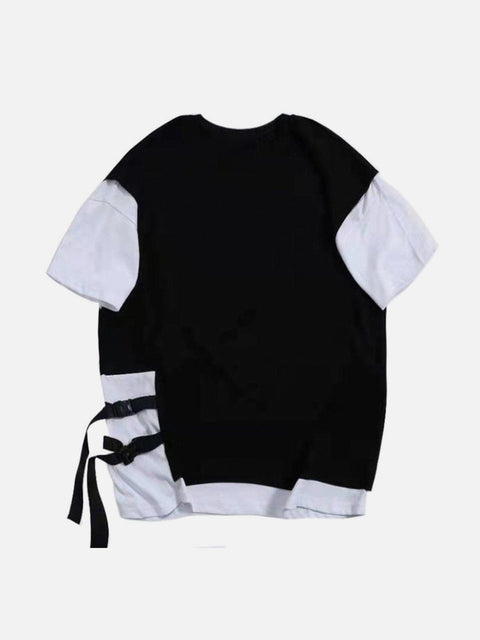 Splicing Single Side Buckle Tee - Anagoc