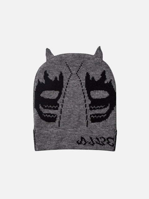 Dark Demon Head Print Wool Cap - Anagoc