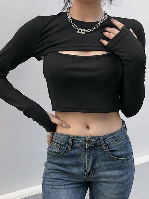 Sexy Suspenders Two Piece Long Sleeve T Shirt - Anagoc