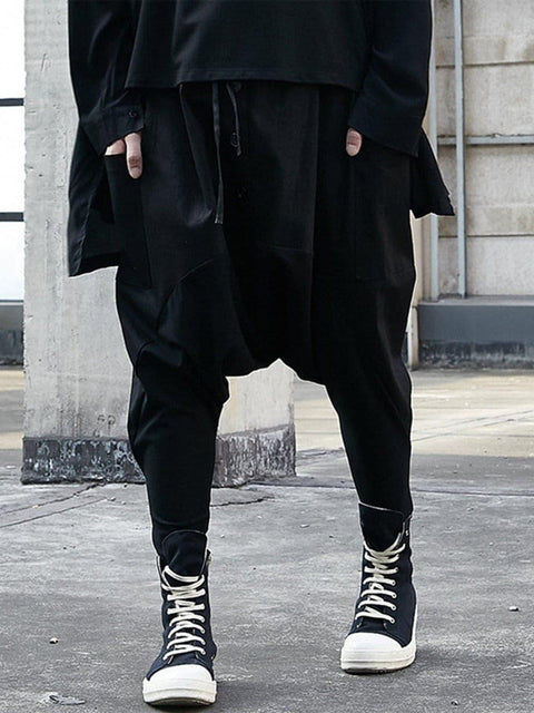 Dark Buttons Crotch Oversized Harem Pants - Anagoc