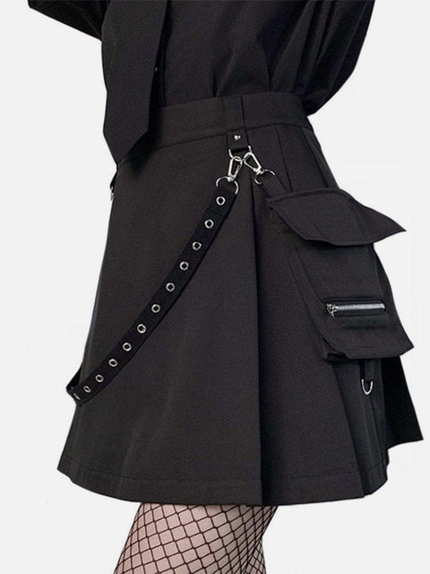 Dark Punk Irregular Pockets Skirt - Anagoc