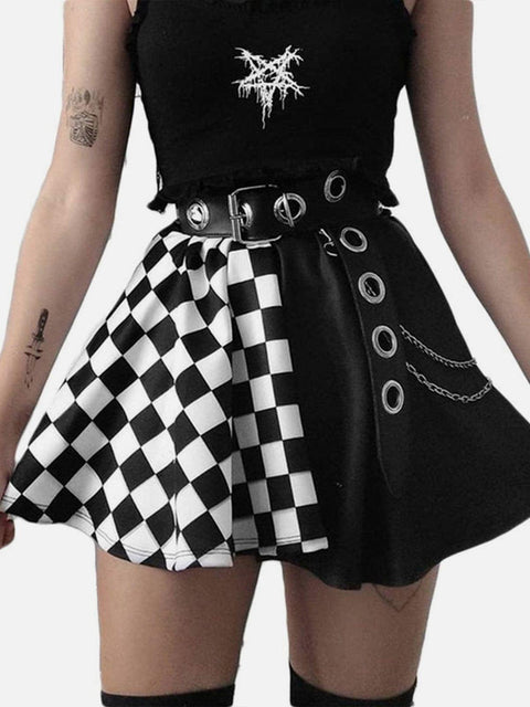 Dark Patchwork Checkerboard Skirt - Anagoc