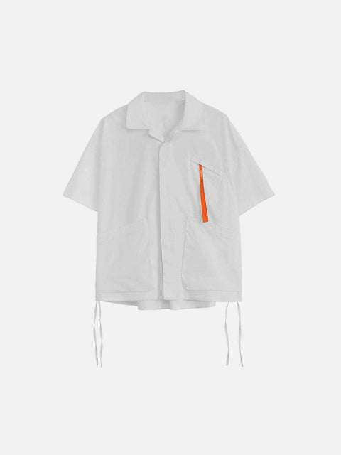 Big Pocket Ribbon Function Short Sleeve Shirt - Anagoc