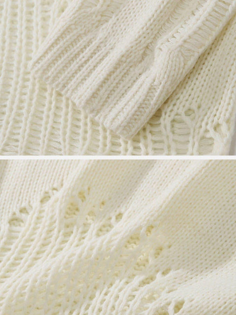 Ripped Hole Knitted Sweater - Anagoc