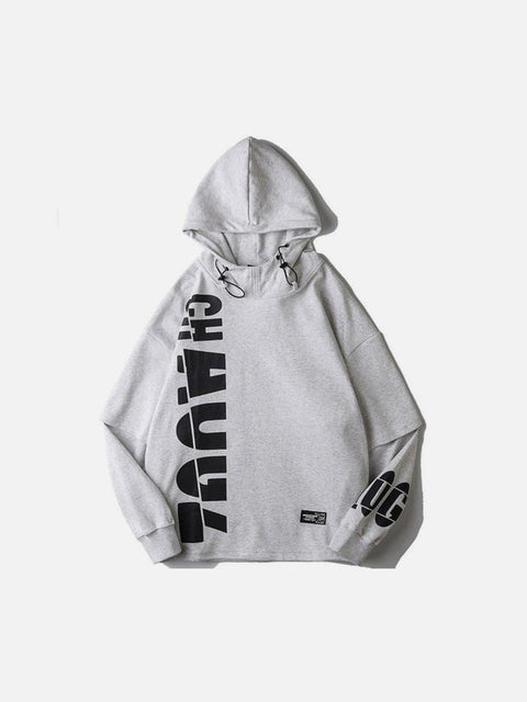 Fake Two Symmetry Print Hoodie - Anagoc
