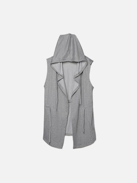 Solid Color Hooded Drawstring Waist Vest - Anagoc