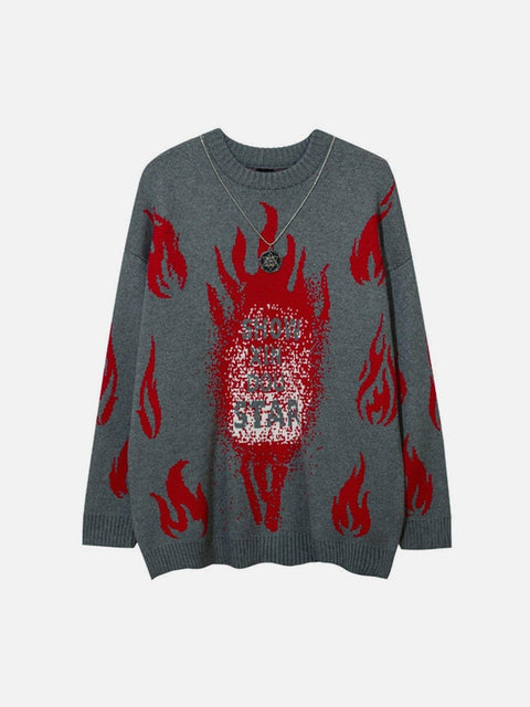 Red Fire Flame with Chain Knitted Sweater - Anagoc