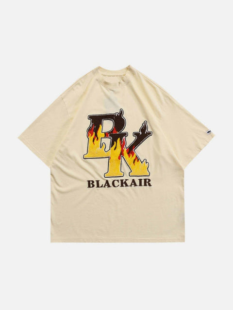 Flame Letters Embroidery Tee - Anagoc