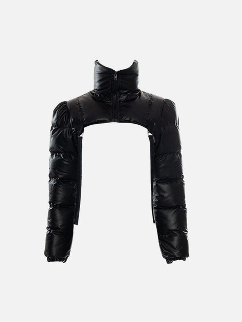 Techwear Solid Ribbons Turtleneck Cropped Winter Coat - Anagoc